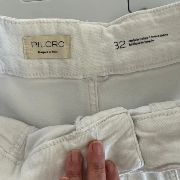 Anthropologie Pilcro Wide Leg Pants Women's White Denim Patch Panel High Rise 32 - Picture 7 of 10